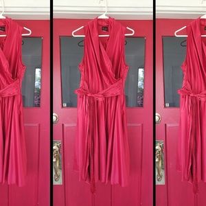 Plus Folter Red Satin Wrap Pin-up Swing Dress 2X